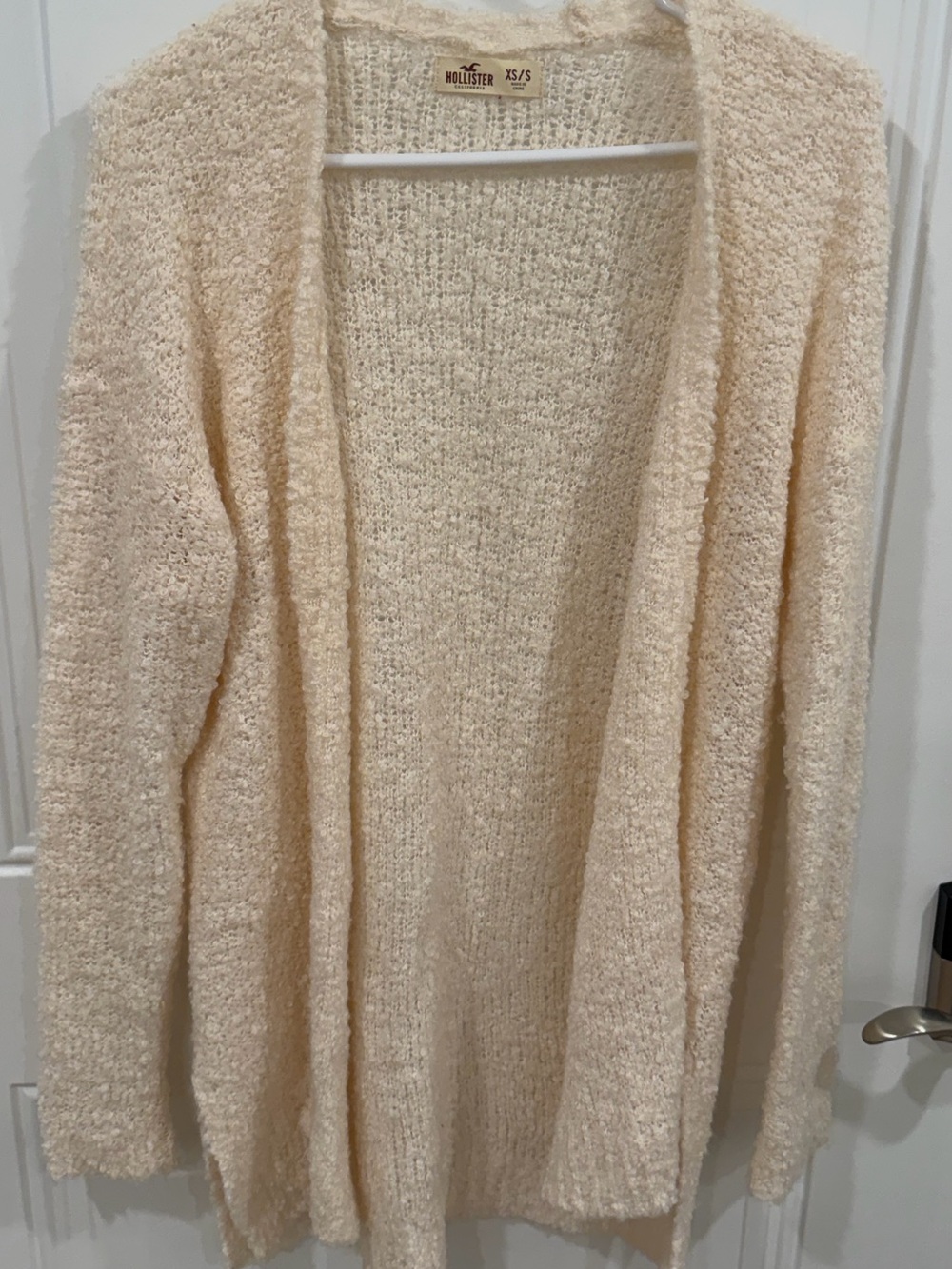 Hollister Cream Open-Front Plush Knit Cardigan